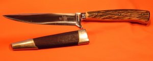 Vintage J A Henckels Skinning / Hunting Knife with Original Sheath & Great STAG Handles! NOS - NM/M