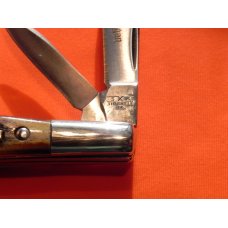 Schatt & Morgan (Queen) Gents Barlow Pocket Knife w/ Great FatBoy Stag Handles & Blade Etch -NOS Schatt & Morgan (Queen) Gents Barlow Pocket Knife w/ Great FatBoy Stag Handles & Blade Etch -NOS