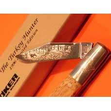 1996 Boker Tree Brand 1 Blade Barlow w Wood Handles, Turkey on Bolster and Blade Etch Hunting Scene 1996 Boker Tree Brand 1 Blade Barlow w Wood Handles, Turkey on Bolster and Blade Etch Hunting Scene