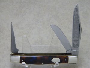 Bulldog Brand Germany Orange Blue Black "Bulldog Brand" Etch Punch Stockman Knife - Federal Shield