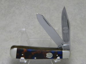Bulldog Brand Germany Orange Blue Black "Bulldog Brand" Etch Mini Trapper Knife - Horse Shield