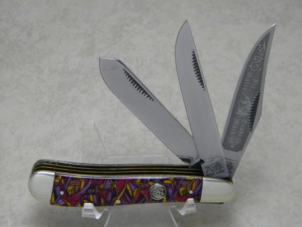 Bulldog Brand Germany Purple Leaf "Pitt Bulls Trade Mark" Etch 3 Blade Dogleg Trapper Knife Bulldog Brand Germany Purple Leaf "Pitt Bulls Trade Mark" Etch 3 Blade Dogleg Trapper Knife