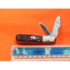 Vintage Ka-Bar 2 Blade Dog Head Barlow Pocket Knife w/ Dark Brown Jigged Bone Handles - NOS & M/NM Vintage Ka-Bar 2 Blade Dog Head Barlow Pocket Knife w/ Dark Brown Jigged Bone Handles - NOS & M/NM