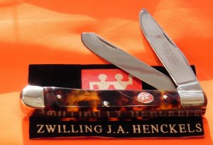 Vintage, J A Henckels 2 Blade Trapper with Faux Tortoise  Handles w/ Red Shield -Good 1 To Use!