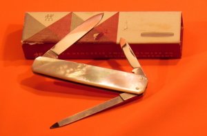 Vint J A Henckels, 2 Blade +File Gentlemens Pocket knife w Fiery Multi-Color Mother of Pearl Handles