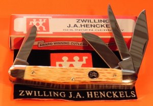 J A Henckels 4 Blade Stockman Pocket Knife (HK-25-BWP) w/ Natural Torched Bone Handles! NOS & M/NM