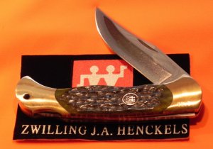 Vintage J A Henckels 4" Folding Hunter Knife w/ Green Pick Bone Handles - NOS **RESERVED FOR MIKE**