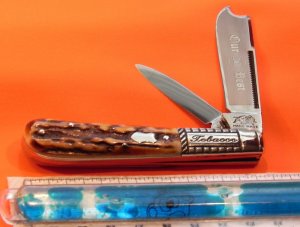 Vintage Bulldog Brand HAND MADE, 2 Blade "Our Best" Tobacco Barlow w/ Fantastic Deer Stag Handles