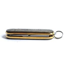 Vintage Barlow Japan Brass Multi-tool w/ Fisherman Scene Nail File Folding Pocket Knfe