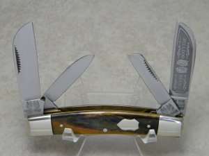 Bulldog Brand Germany Orange and Black Feathers 4 Blade Congress Knife - "Bulldog Brand" Etch