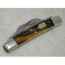 Bulldog Brand Germany Orange and Black Feathers 4 Blade Congress Knife - "Bulldog Brand" Etch Bulldog Brand Germany Orange and Black Feathers 4 Blade Congress Knife - "Bulldog Brand" Etch
