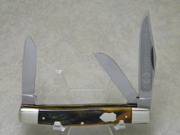 Bulldog Brand Germany Orange and Black Feathers Large Stockman Knife - "Bulldog Brand" Etch Bulldog Brand Germany Orange and Black Feathers Large Stockman Knife - "Bulldog Brand" Etch
