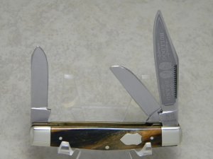 Bulldog Brand Germany Orange and Black Feathers Medium Stockman Knife - "Bulldog Brand" Etch