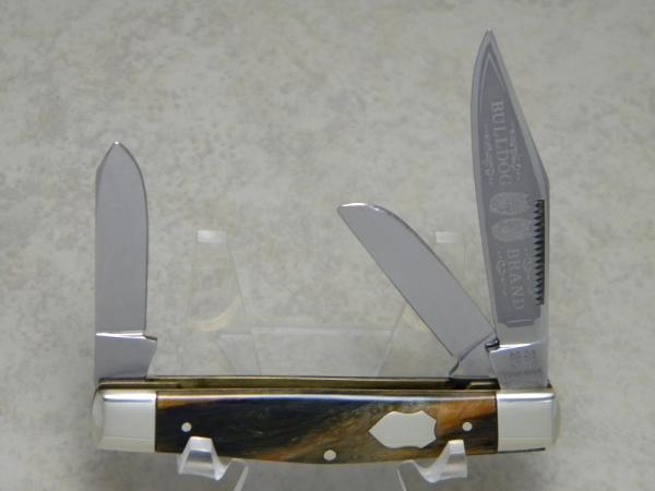 Bulldog Brand Germany Orange and Black Feathers Medium Stockman Knife - "Bulldog Brand" Etch
