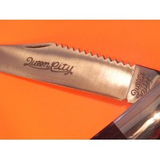 Queen Large Fisherman's Barlow Knife w Beautiful Wood Handles -Carbon Blade - Queen City Blade Etch Queen Large Fisherman's Barlow Knife w Beautiful Wood Handles -Carbon Blade - Queen City Blade Etch