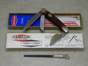 Camillus New York USA Delrin "Razor Edged Stainless" 179 Stockman Knife & Pocket Steel in Box