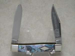 Bulldog Brand Germany Abalone Swirl "Lumber Jack" Etch Texas Jack Moose Knife c.1993