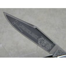 Bulldog Brand Germany Abalone Swirl "Lumber Jack" Etch Texas Jack Moose Knife c.1993 Bulldog Brand Germany Abalone Swirl "Lumber Jack" Etch Texas Jack Moose Knife c.1993