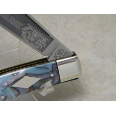 Bulldog Brand Germany Abalone Swirl "Lumber Jack" Etch Texas Jack Moose Knife c.1993 Bulldog Brand Germany Abalone Swirl "Lumber Jack" Etch Texas Jack Moose Knife c.1993