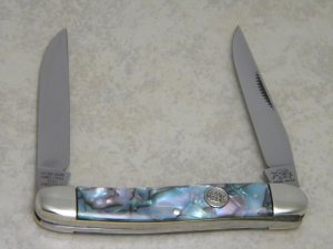 Bulldog Brand Germany Abalone Swirl Hawbaker Muskrat Knife c.1995 - High Carbon Steel - No Etch