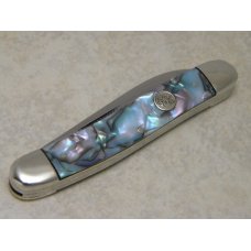 Bulldog Brand Germany Abalone Swirl Hawbaker Muskrat Knife c.1995 - High Carbon Steel - No Etch Bulldog Brand Germany Abalone Swirl Hawbaker Muskrat Knife c.1995 - High Carbon Steel - No Etch