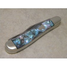 Bulldog Brand Germany Abalone Dogleg Trapper Knife c.1993 - Surgical Inst. - Old Reliable Etch Bulldog Brand Germany Abalone Dogleg Trapper Knife c.1993 - Surgical Inst. - Old Reliable Etch