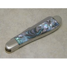 Bulldog Brand Germany Abalone Dogleg Trapper Knife c.1993 - Surgical Inst. - Old Reliable Etch Bulldog Brand Germany Abalone Dogleg Trapper Knife c.1993 - Surgical Inst. - Old Reliable Etch