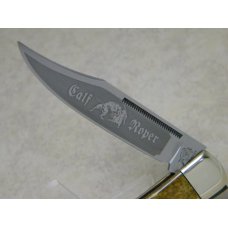 Bulldog Brand Germany Gold Dust Lockback Knife c.1993 - High Carbon Steel - Calf Roper Etch Bulldog Brand Germany Gold Dust Lockback Knife c.1993 - High Carbon Steel - Calf Roper Etch