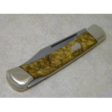 Bulldog Brand Germany Gold Dust Lockback Knife c.1993 - High Carbon Steel - Calf Roper Etch Bulldog Brand Germany Gold Dust Lockback Knife c.1993 - High Carbon Steel - Calf Roper Etch