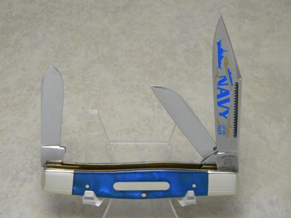 Fight'n Rooster Germany Celebrated Blue Ice Pearl "Navy" Stockman Knife c.2005 - 1 of 200