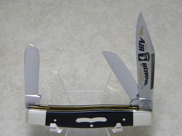 Fight'n Rooster Germany Celebrated Black "Air Borne 101st Clarksville, TN" Stockman Knife c.2005 Fight'n Rooster Germany Celebrated Black "Air Borne 101st Clarksville, TN" Stockman Knife c.2005