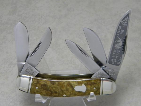 Bulldog Brand Solingen Germany "Pit Bulls Trade Mark" Etch Gold Dust 5 Blade Sowbelly Knife c.1993 Bulldog Brand Solingen Germany "Pit Bulls Trade Mark" Etch Gold Dust 5 Blade Sowbelly Knife c.1993
