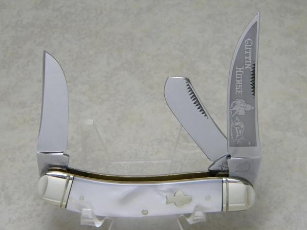 Bulldog Brand Solingen Germany "Cuttin Horse" Pearl Sowbelly Knife c.1993 - Spade Shield - 1 of 36 Bulldog Brand Solingen Germany "Cuttin Horse" Pearl Sowbelly Knife c.1993 - Spade Shield - 1 of 36