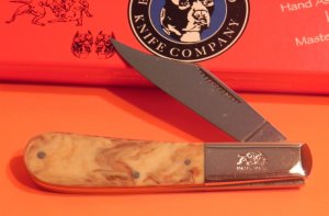 2007 Bulldog Brand, HAND MADE Single Blade Barlow with Great Brown Swirl synthetic Handles -NOS/NM