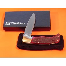 J A Henckels Folding Hunter Pocket Knife with Red Pick Bone Handles -NOS +Orig Box J A Henckels Folding Hunter Pocket Knife with Red Pick Bone Handles -NOS +Orig Box