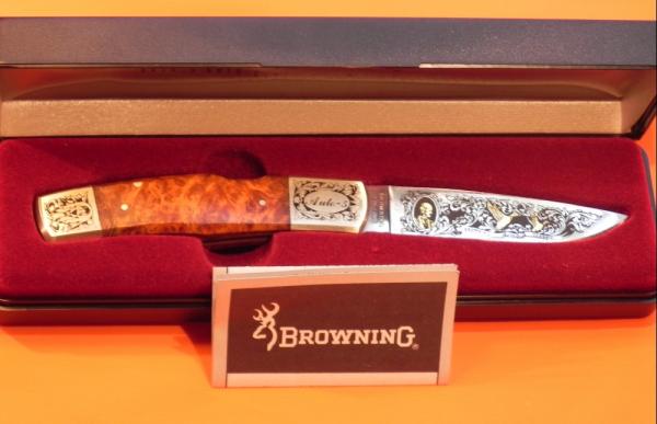 Browning Auto 5 Commemorative PocketKnife w/ Exotic Quince Wood Handle 24k Gold Blade Etch -1of 5000