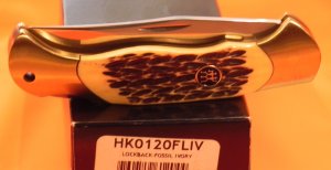 Hard to find..  J A Henckels Folding Hunter Knife w/ Fossil Ivory Handles - NOS in Orig Box