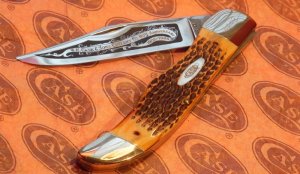 1985 Case xx Single Blade Folding Hunting Knife –MDL 5166 SS Great Blade Etch & 2nd Cut Stag Handles