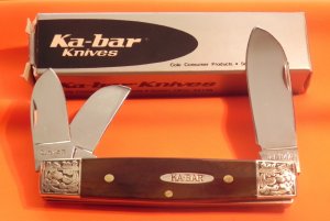 Ka-Bar (Union) BoxCar Whittler Pocket Knife w/ Beautiful Wood Handles & Fancy Scrolled Bolsters –NOS