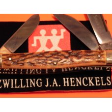 Vint  J A Henckels 3 Blade Stockman "Premium Stock" #190 Pocket Knife -Nice Stag Handles & Etching