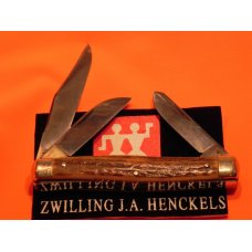 Vint  J A Henckels 3 Blade Stockman "Premium Stock" #190 Pocket Knife -Nice Stag Handles & Etching