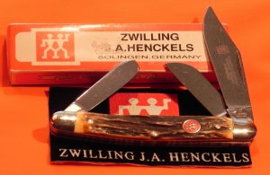 Vintage J A Henckels 3 Blade Stockman Pocket Knife (HK-3-S) w/ Great Stag Handles! NOS w/ Box