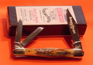 Schatt & Morgan Whittler Pocket Knife w/ Great Stag Handles & Blade Etch -1 of 100 -NOS & NM w/ Box