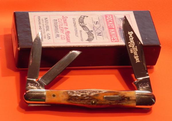 Schatt & Morgan Whittler Pocket Knife w/ Great Stag Handles & Blade Etch -1 of 100 -NOS & NM w/ Box Schatt & Morgan Whittler Pocket Knife w/ Great Stag Handles & Blade Etch -1 of 100 -NOS & NM w/ Box