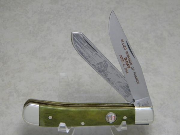 Boker Solingen Germany Allied Invasion of France D-Day June 6, 1944 Green Bone Trapper Knife Boker Solingen Germany Allied Invasion of France D-Day June 6, 1944 Green Bone Trapper Knife