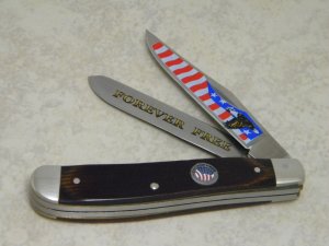 Camillus USA Wood "Forever Free - American Eagle and Flag" Slimline Trapper Farmers Jack Knife