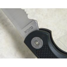 Camillus New York USA Black Zytel Patented Model 5849 LEV-R-LOK Partial Serrated Lockback Knife Camillus New York USA Black Zytel Patented Model 5849 LEV-R-LOK Partial Serrated Lockback Knife