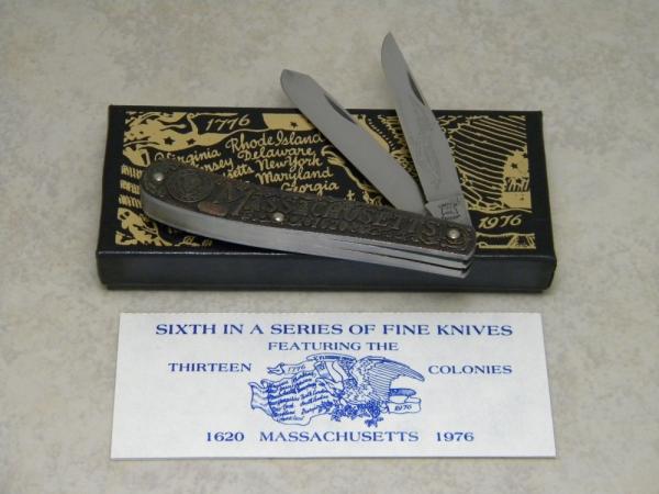 SW CUT USA (Schrade) TC-6 Limited Edition 13 Colonies "Massachusetts 1620" Trapper Knife in Box SW CUT USA (Schrade) TC-6 Limited Edition 13 Colonies "Massachusetts 1620" Trapper Knife in Box