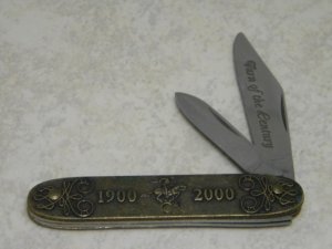 Winchester Trademark USA Turn of the Century 1900-2000 Brass 2 Blade Pen Knife