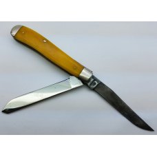 Mooremaker 2012 Two Blade Yellow Bone Handle Trapper Folding Pocket Knife USA MADE
